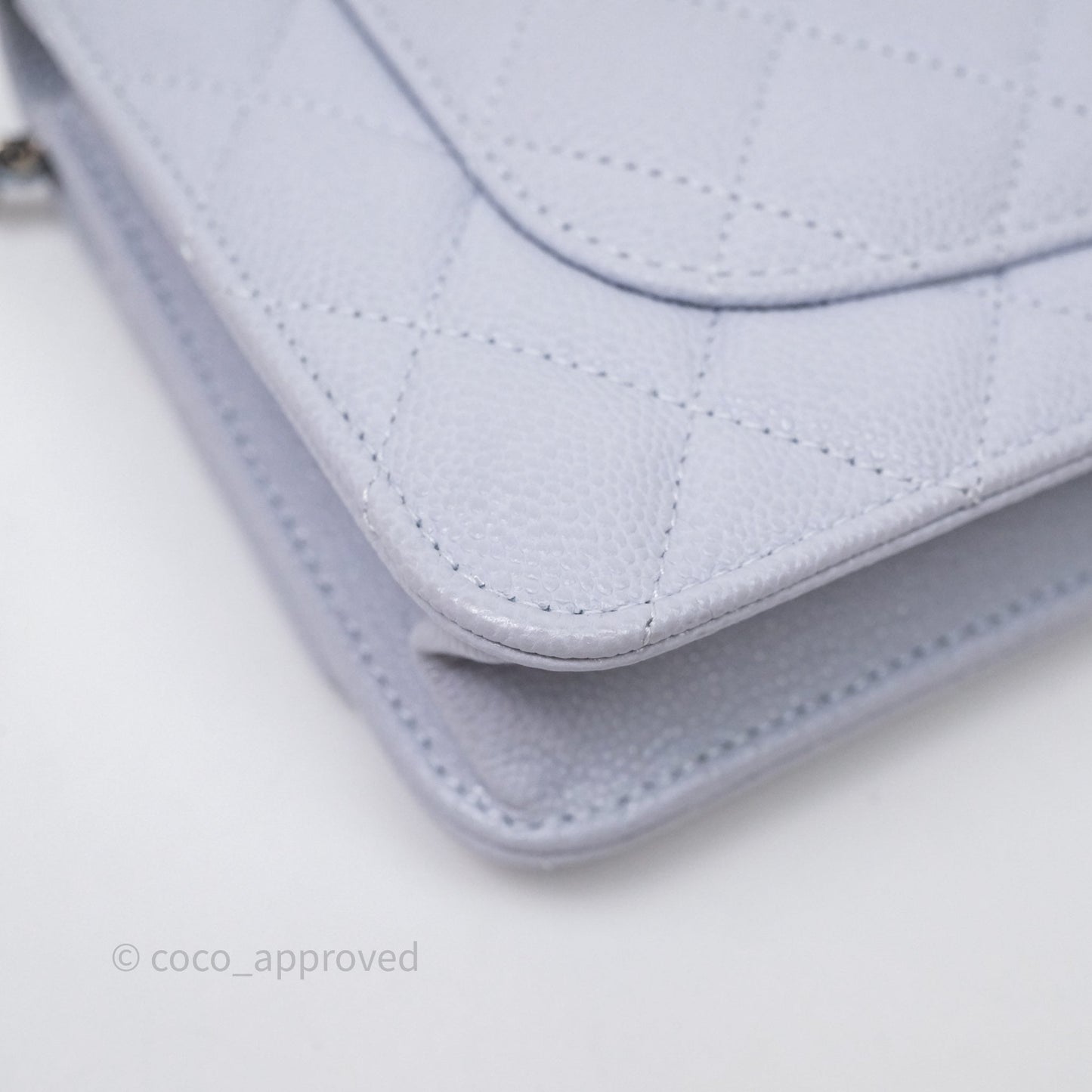 Chanel Quilted Classic Wallet on Chain WOC Light Blue Caviar Silver Hardware