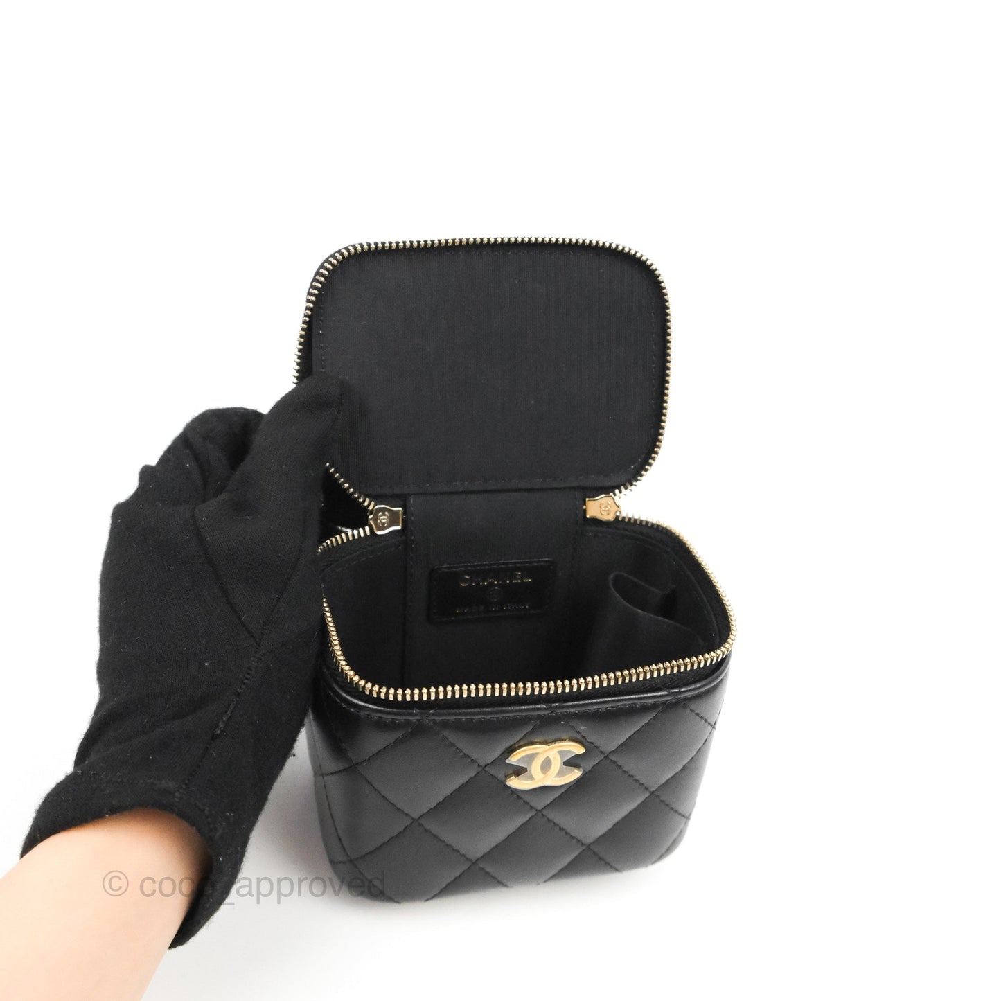 Chanel Mini Top Handle Vanity With Chain Black Lambskin Aged Gold Hardware