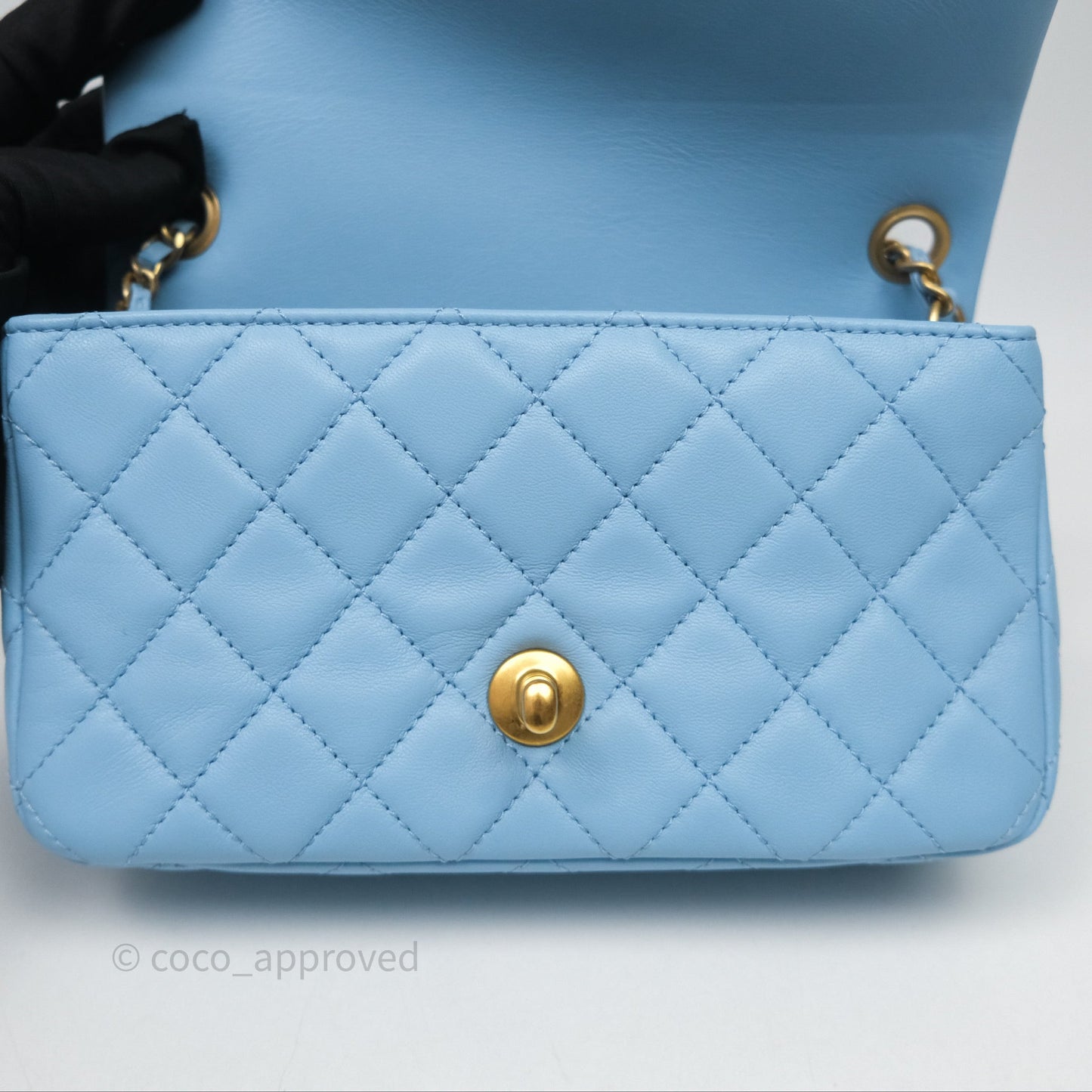 Chanel Mini Rectangular Pearl Crush Quilted Blue Lambskin Aged Gold Hardware