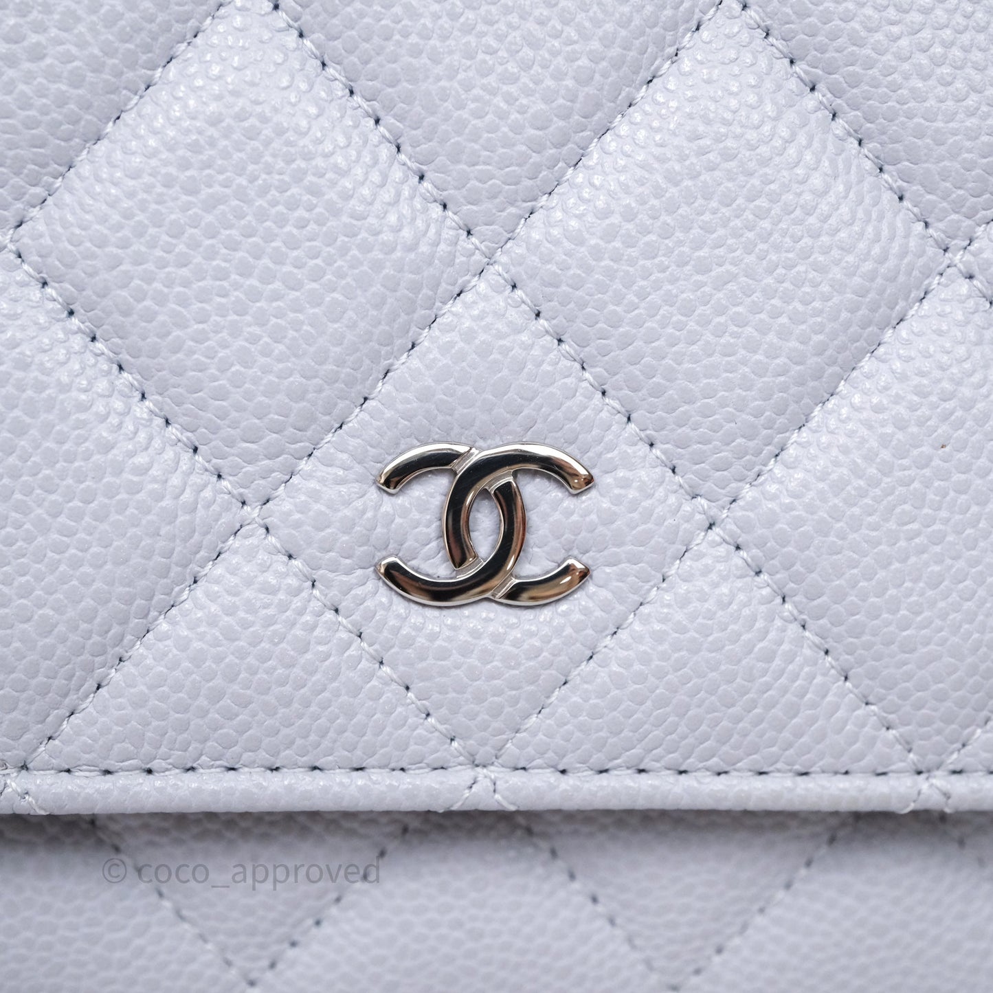 Chanel Quilted Classic Wallet on Chain WOC Light Blue Caviar Silver Hardware