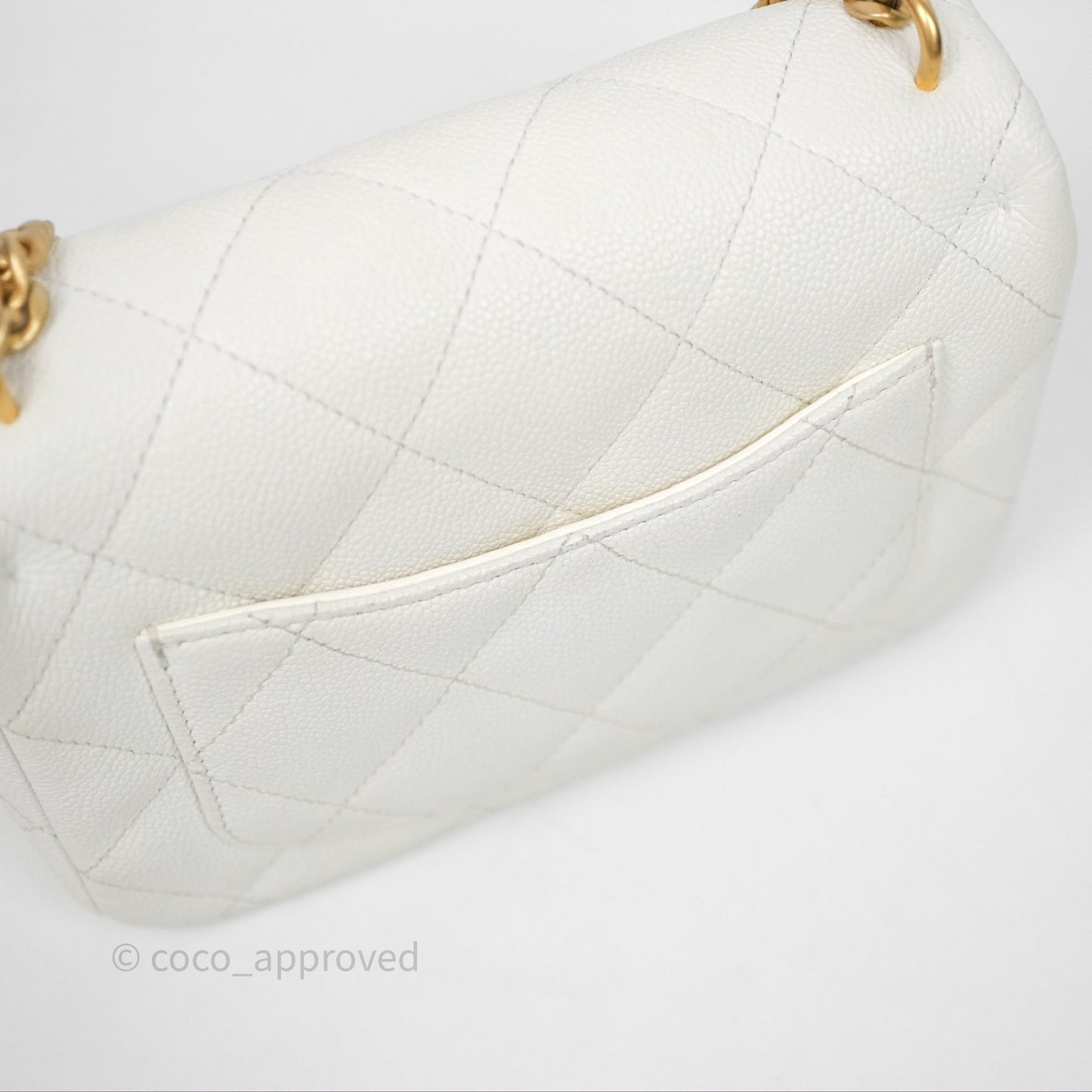 Chanel Mini Flap Bag Heart Adjustable Chain White Caviar Aged Gold Hardware