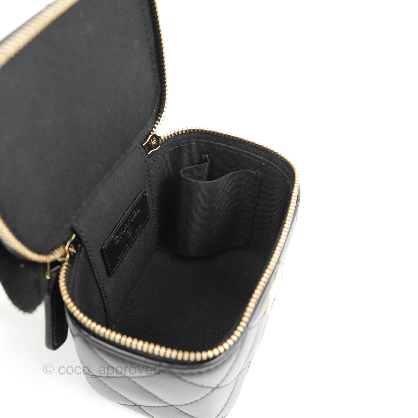 Chanel Mini Top Handle Vanity With Chain Black Lambskin Aged Gold Hardware