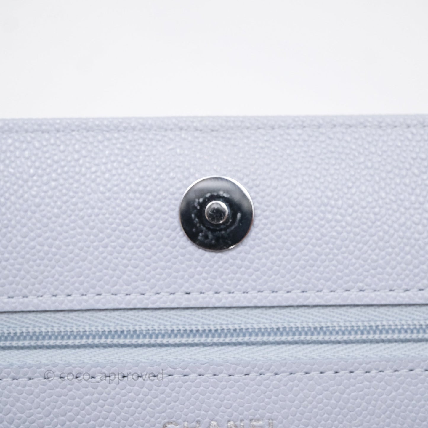 Chanel Quilted Classic Wallet on Chain WOC Light Blue Caviar Silver Hardware