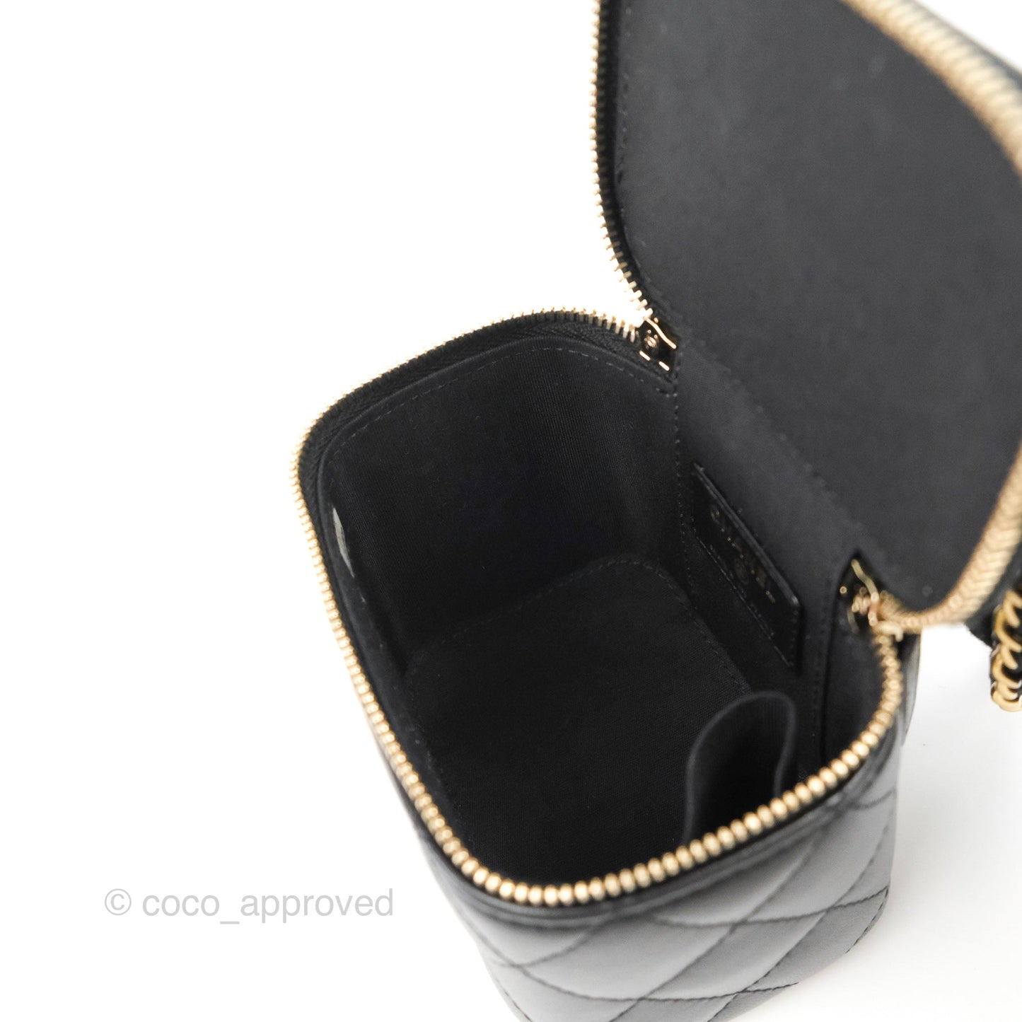 Chanel Mini Top Handle Vanity With Chain Black Lambskin Aged Gold Hardware
