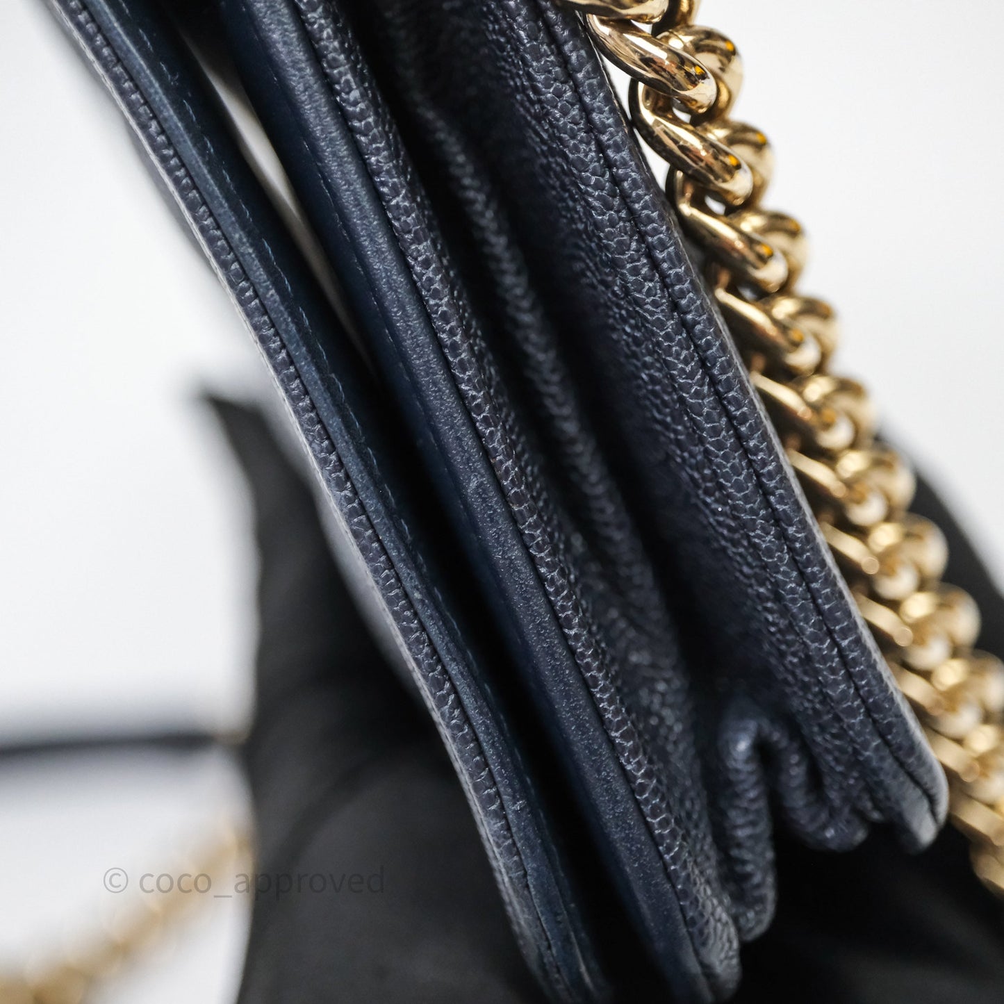 Chanel Boy Wallet on Chain Navy Caviar Light Gold Hardware