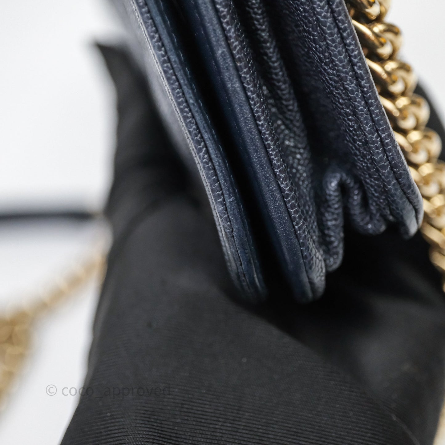 Chanel Boy Wallet on Chain Navy Caviar Light Gold Hardware