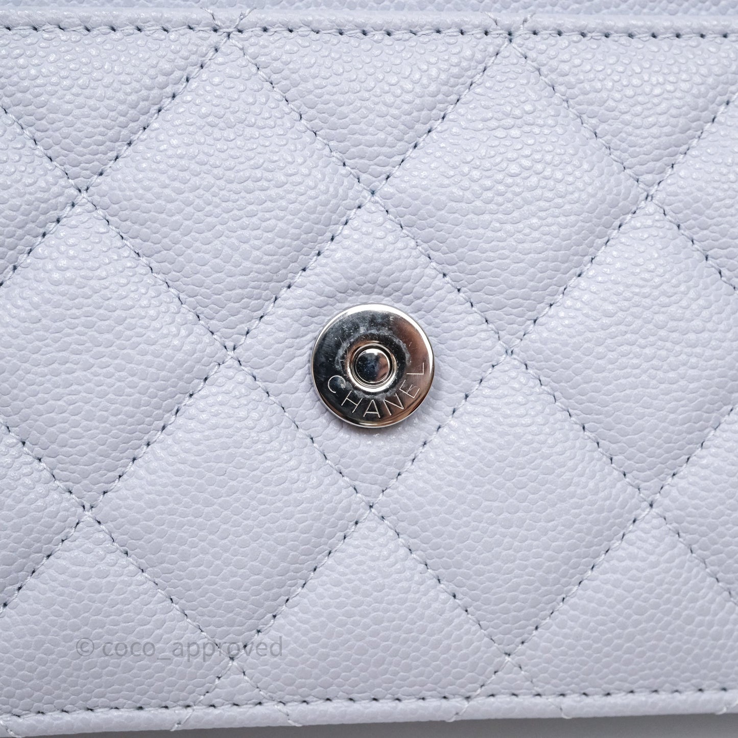 Chanel Quilted Classic Wallet on Chain WOC Light Blue Caviar Silver Hardware