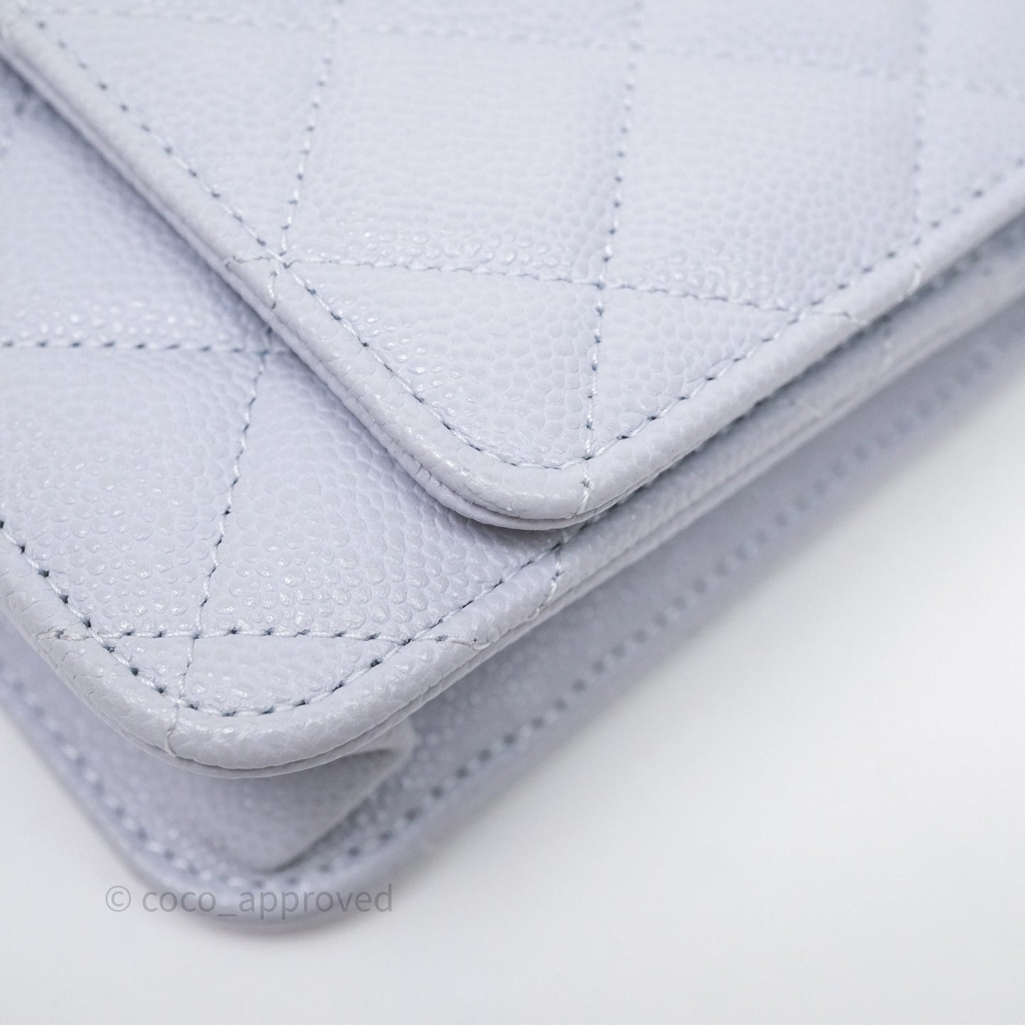 Chanel Quilted Classic Wallet on Chain WOC Light Blue Caviar Silver Hardware