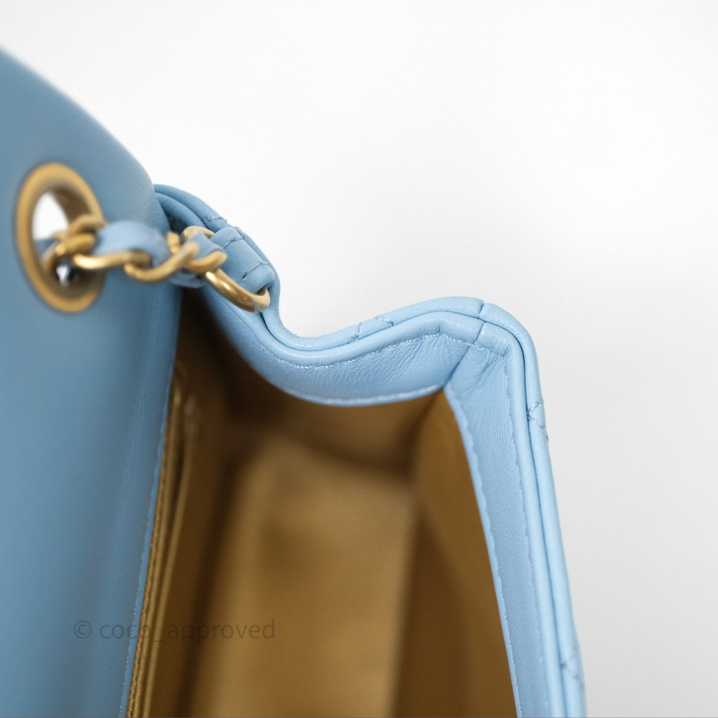 Chanel Mini Rectangular Pearl Crush Quilted Blue Lambskin Aged Gold Hardware