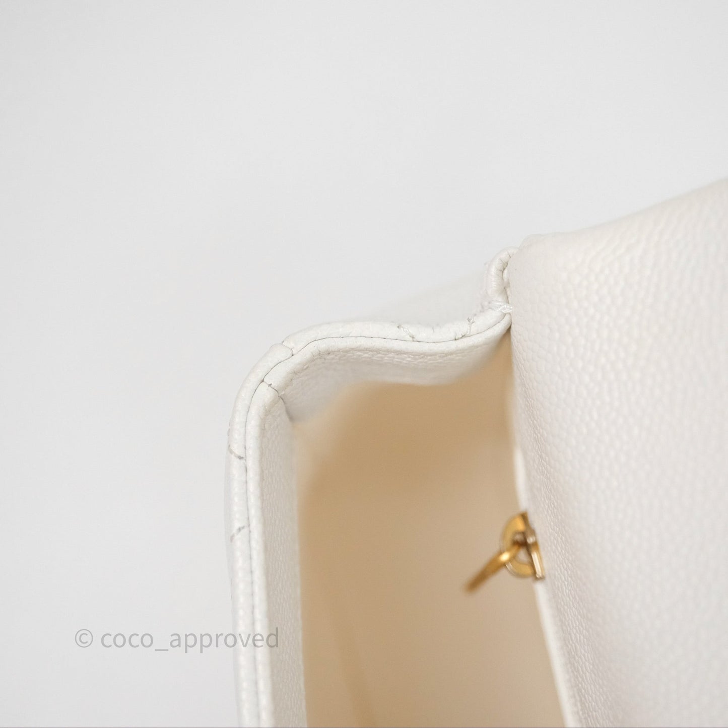 Chanel Mini Flap Bag Heart Adjustable Chain White Caviar Aged Gold Hardware