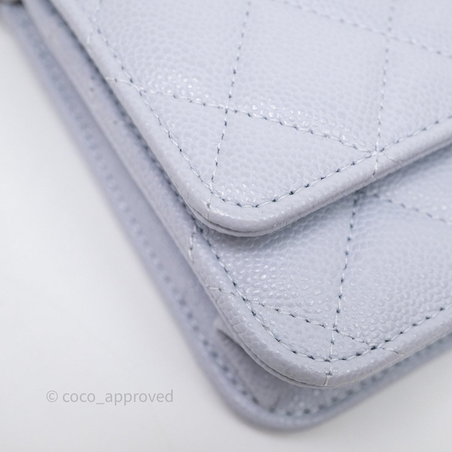 Chanel Quilted Classic Wallet on Chain WOC Light Blue Caviar Silver Hardware
