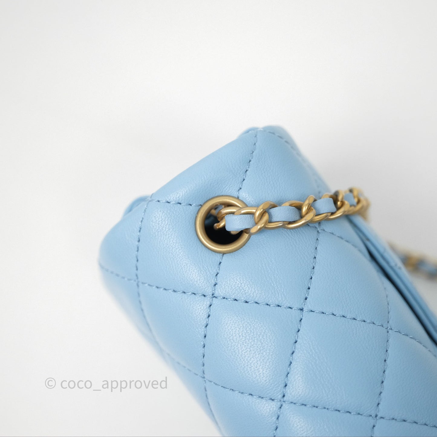 Chanel Mini Rectangular Pearl Crush Quilted Blue Lambskin Aged Gold Hardware