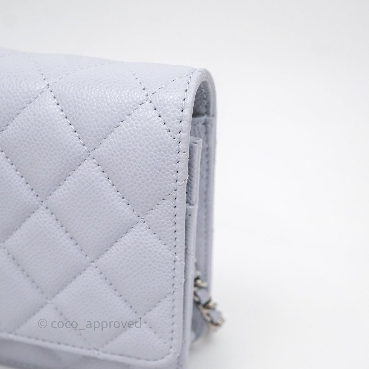 Chanel Quilted Classic Wallet on Chain WOC Light Blue Caviar Silver Hardware