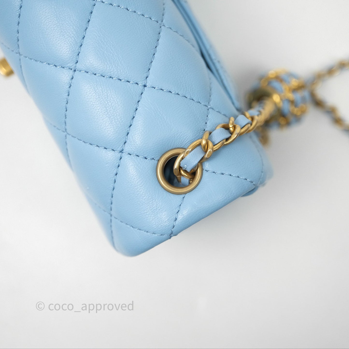 Chanel Mini Rectangular Pearl Crush Quilted Blue Lambskin Aged Gold Hardware