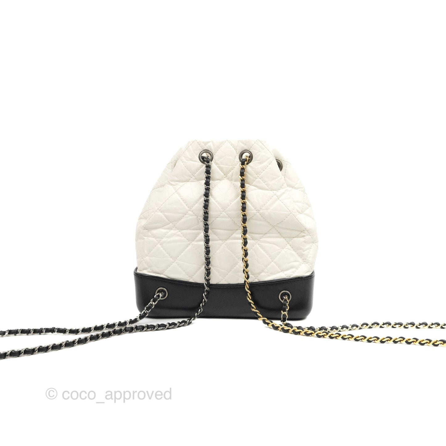Chanel Small Gabrielle Backpack White Black Aged Calfskin