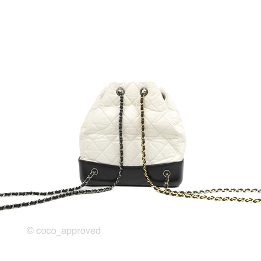 Chanel Small Gabrielle Backpack White Black Aged Calfskin