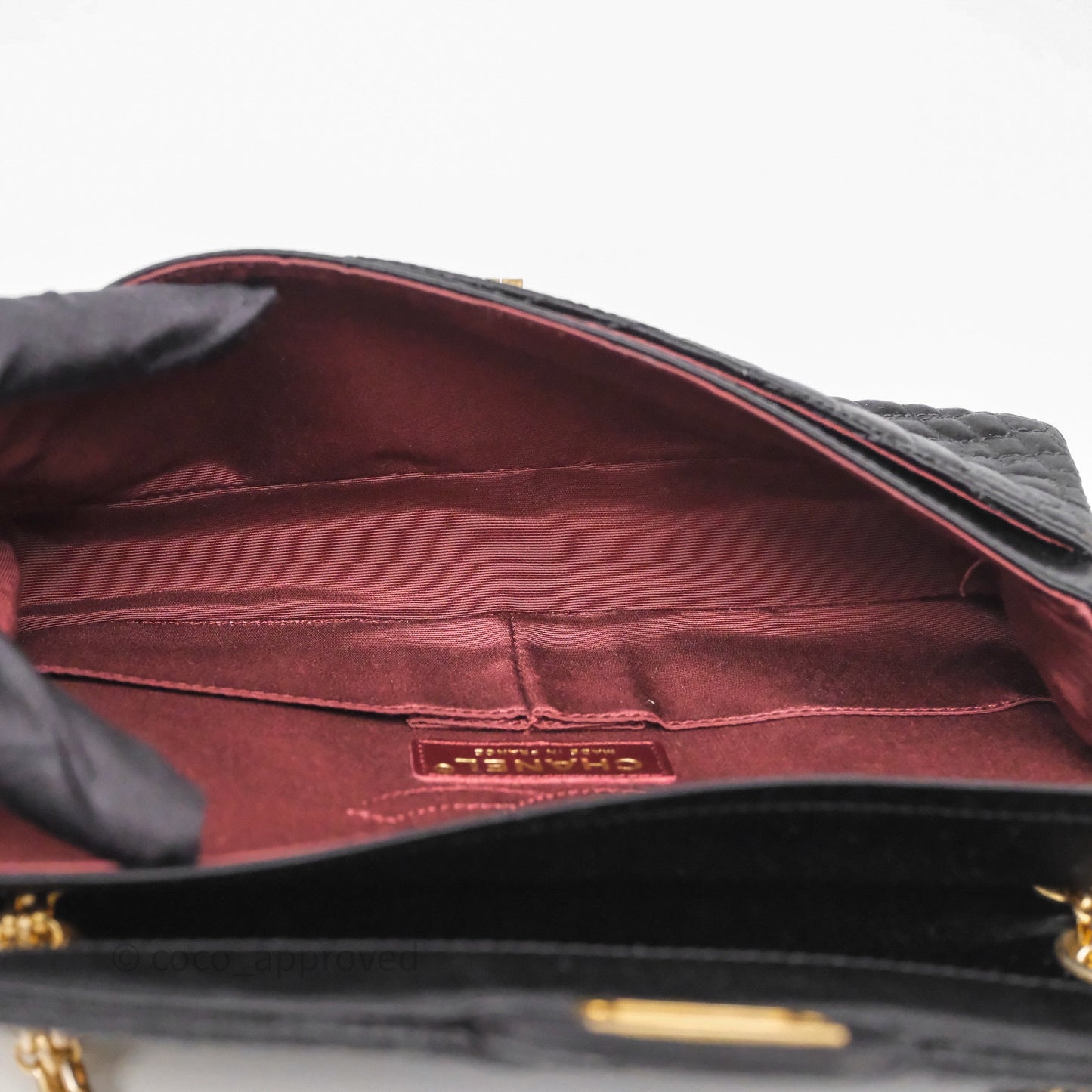 Chanel 2.55 Reissue East West Double Flap Black Satin Croc Aged Gold Hardware