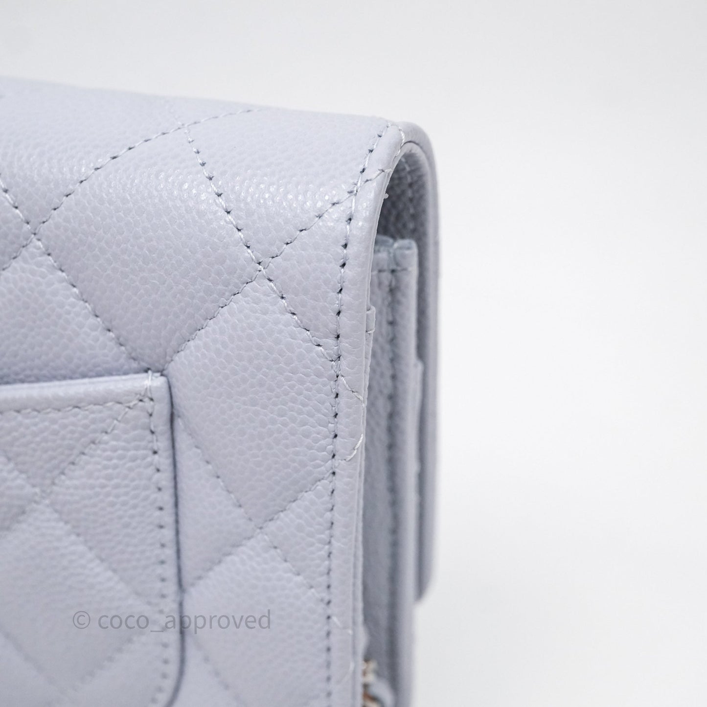 Chanel Quilted Classic Wallet on Chain WOC Light Blue Caviar Silver Hardware