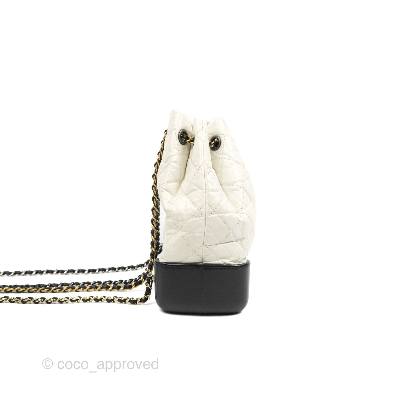 Chanel Small Gabrielle Backpack White Black Aged Calfskin