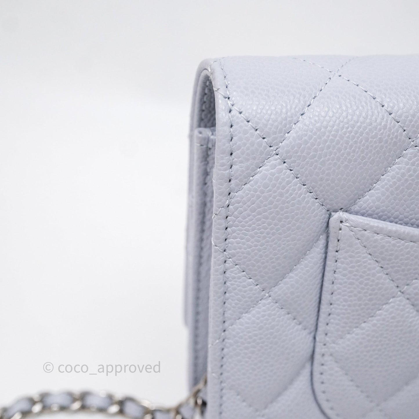 Chanel Quilted Classic Wallet on Chain WOC Light Blue Caviar Silver Hardware