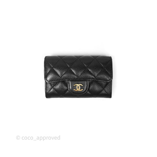 Chanel Quilted Flap Card Holder Caviar Black Gold Hardware