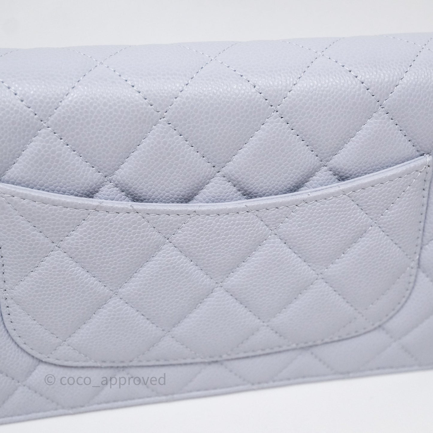 Chanel Quilted Classic Wallet on Chain WOC Light Blue Caviar Silver Hardware