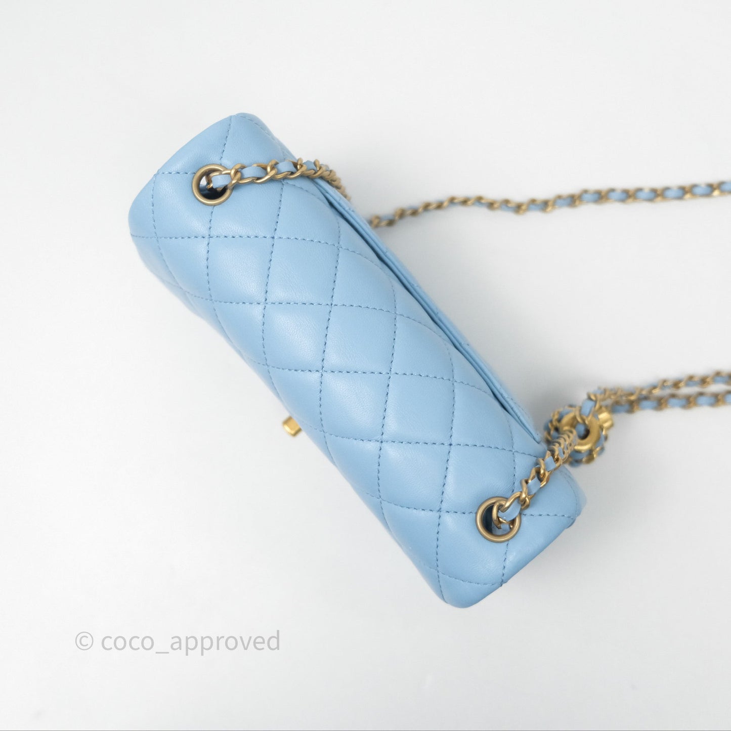 Chanel Mini Rectangular Pearl Crush Quilted Blue Lambskin Aged Gold Hardware