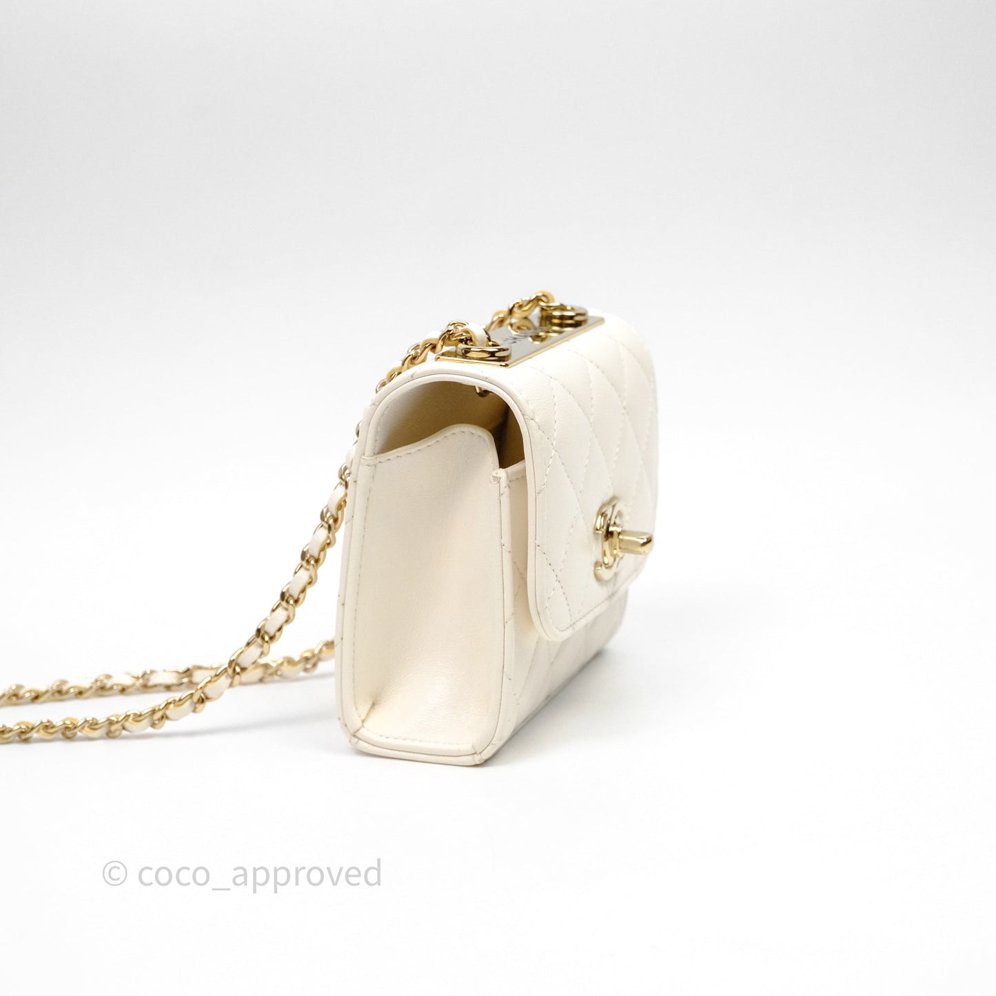 Chanel Mini Quilted Trendy CC Clutch With Chain White Lambskin Gold Hardware