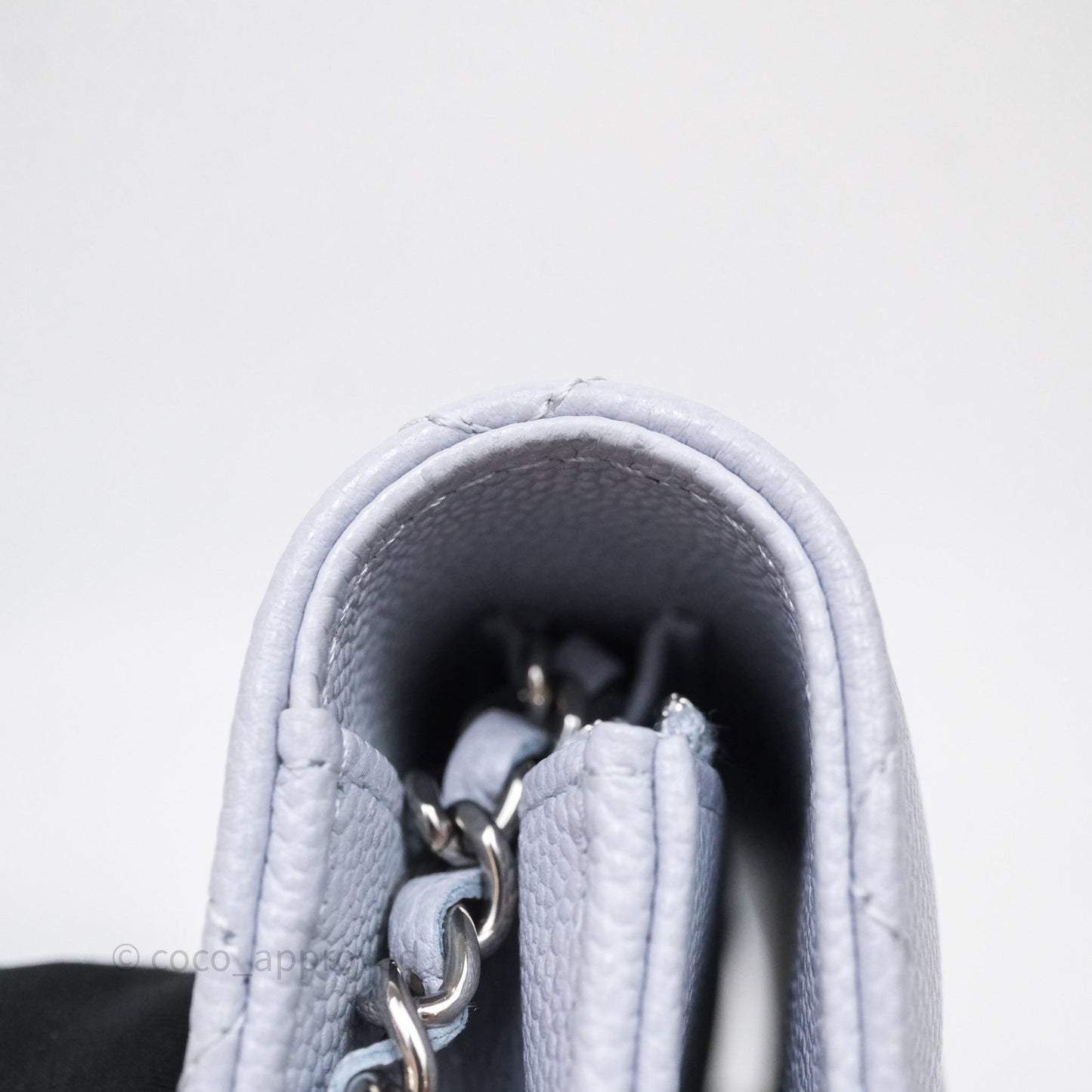 Chanel Quilted Classic Wallet on Chain WOC Light Blue Caviar Silver Hardware