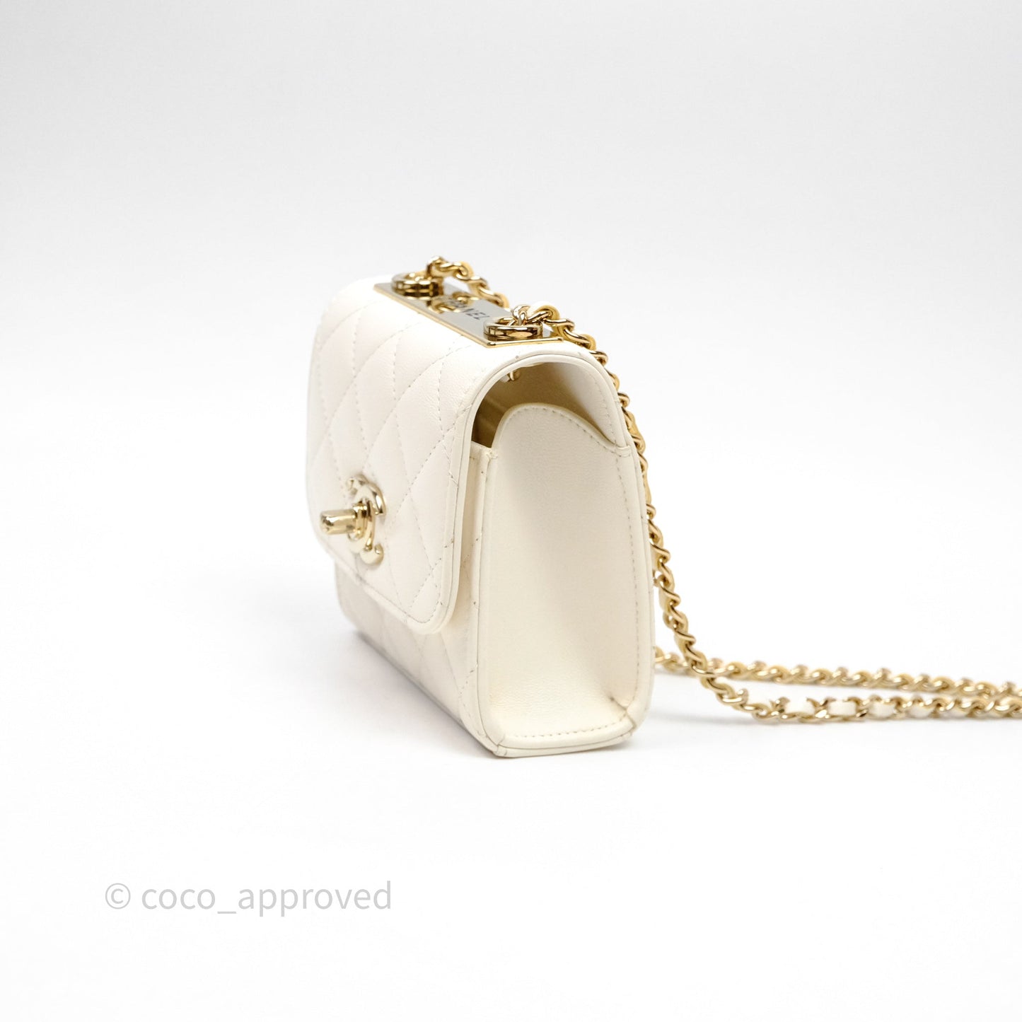 Chanel Mini Quilted Trendy CC Clutch With Chain White Lambskin Gold Hardware