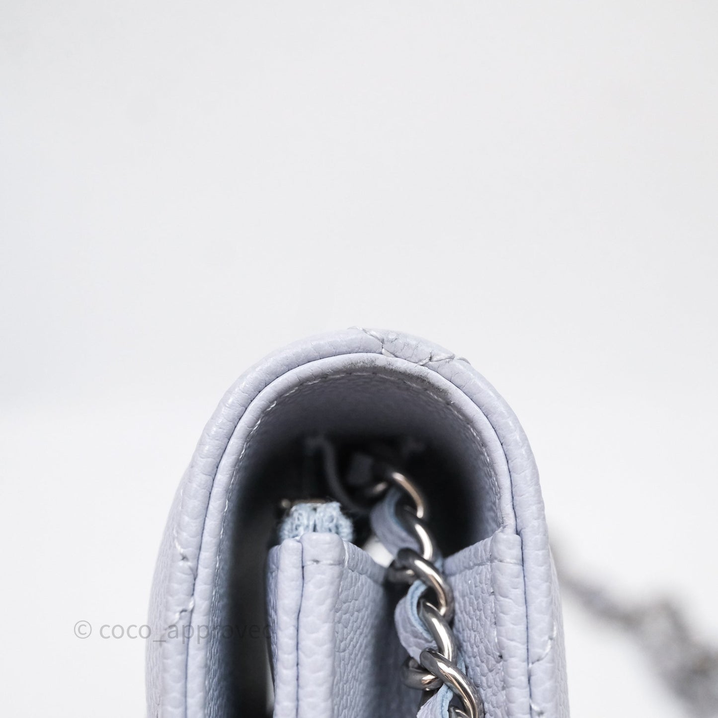 Chanel Quilted Classic Wallet on Chain WOC Light Blue Caviar Silver Hardware