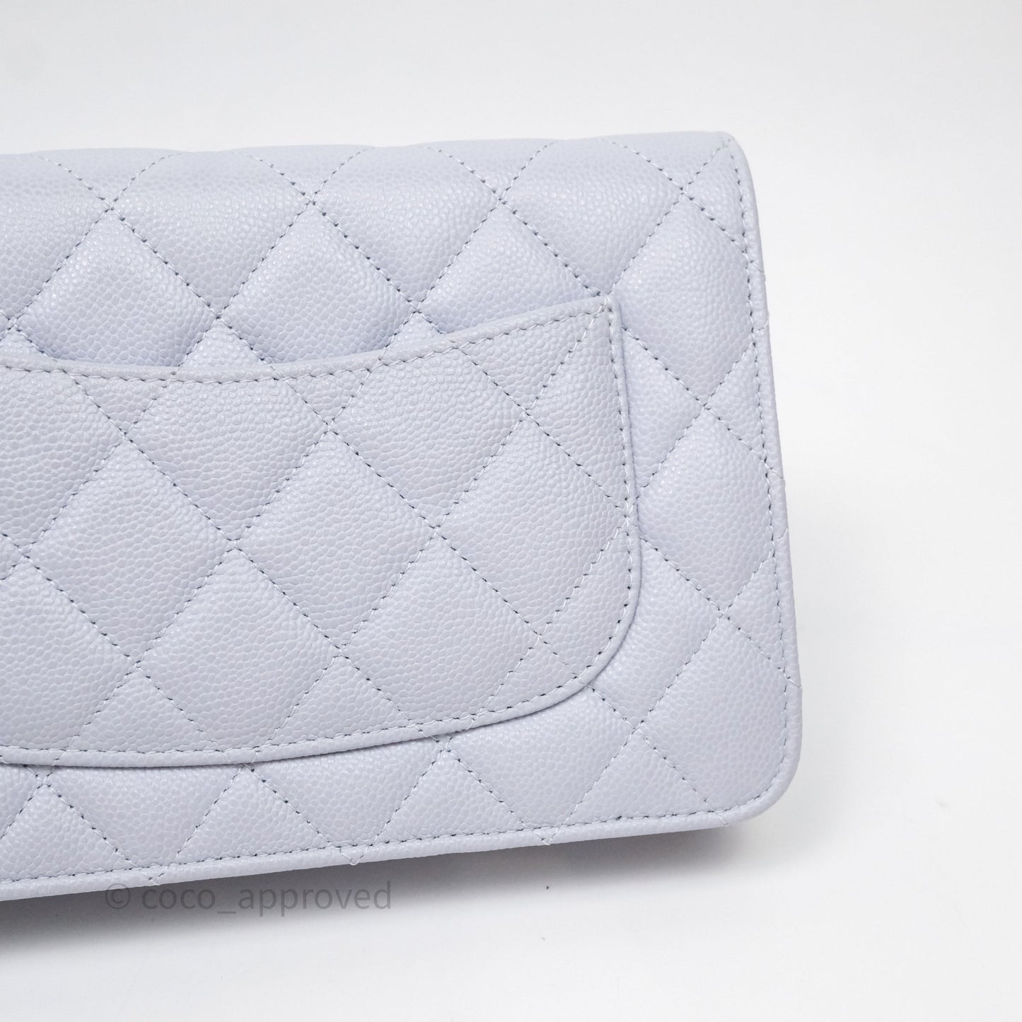 Chanel Quilted Classic Wallet on Chain WOC Light Blue Caviar Silver Hardware