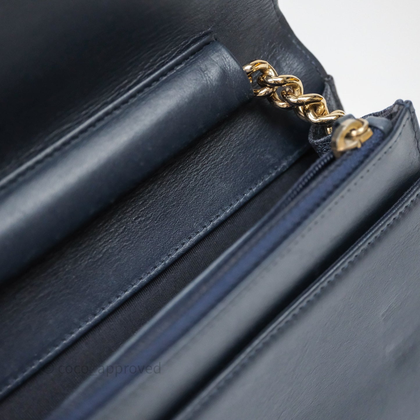 Chanel Boy Wallet on Chain Navy Caviar Light Gold Hardware