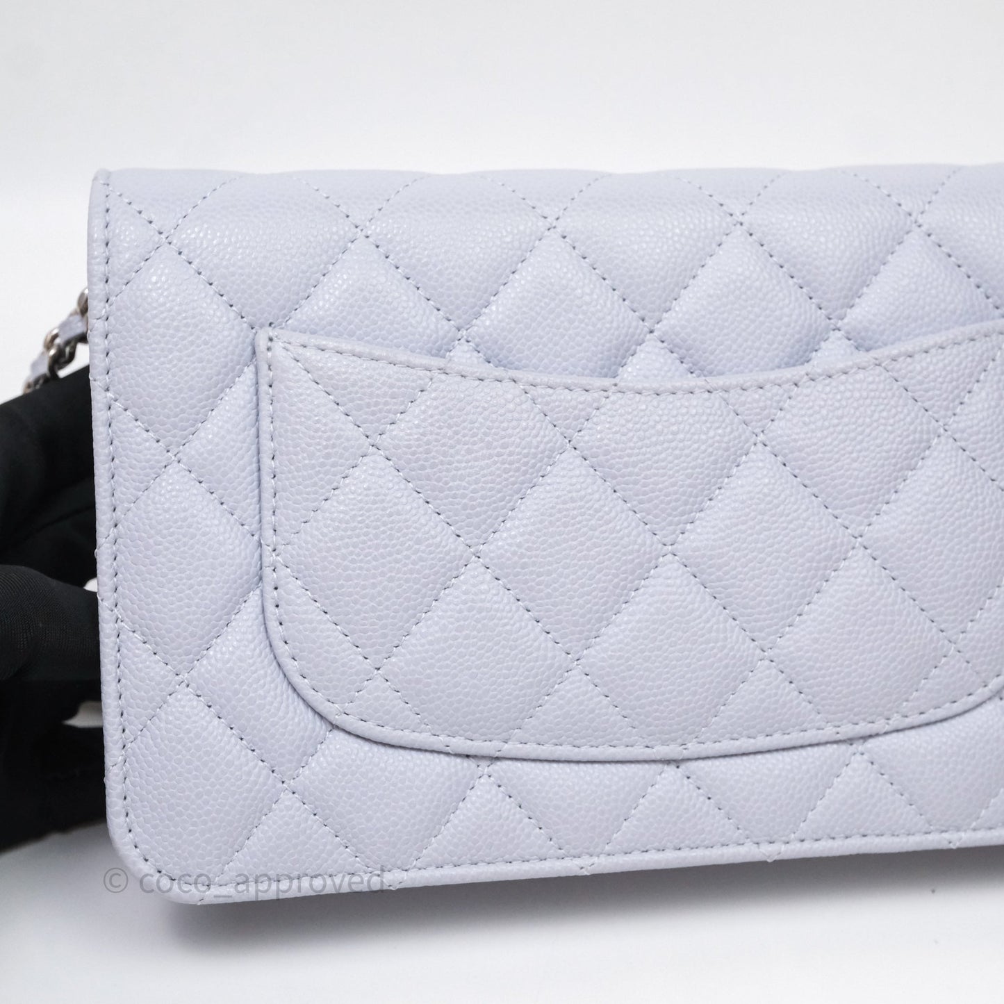 Chanel Quilted Classic Wallet on Chain WOC Light Blue Caviar Silver Hardware