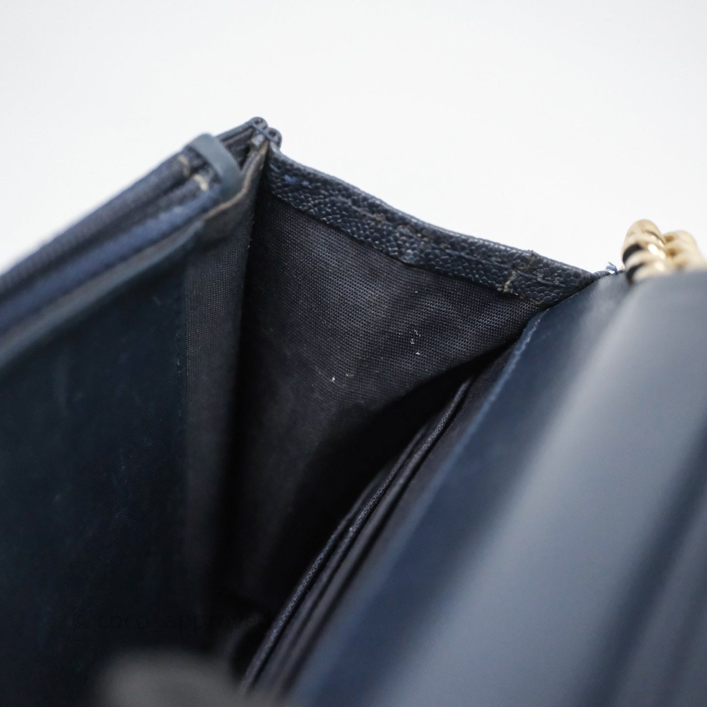 Chanel Boy Wallet on Chain Navy Caviar Light Gold Hardware