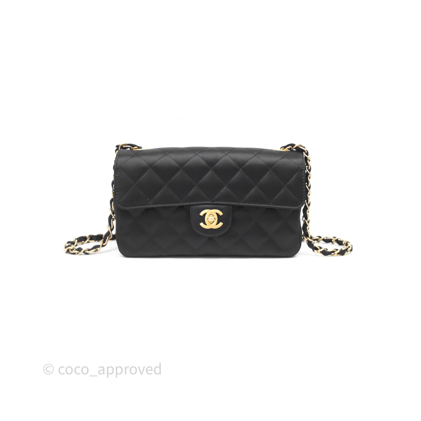 Chanel Vintage Mini Rectangular Black Satin Matte Gold Hardware