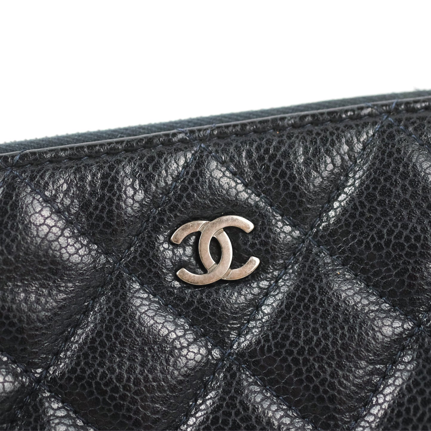 Chanel Medium Classic O Case Quilted Navy Caviar Ruthenium Hardware
