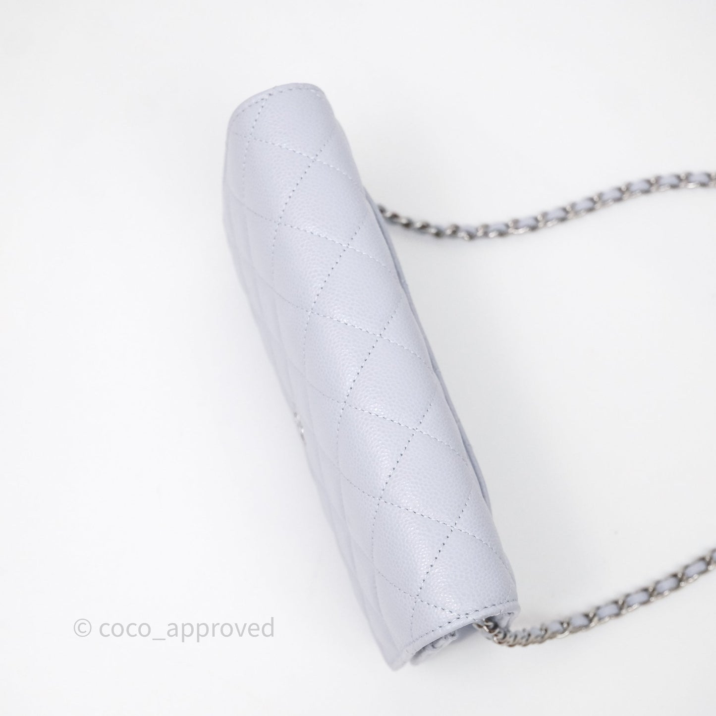 Chanel Quilted Classic Wallet on Chain WOC Light Blue Caviar Silver Hardware
