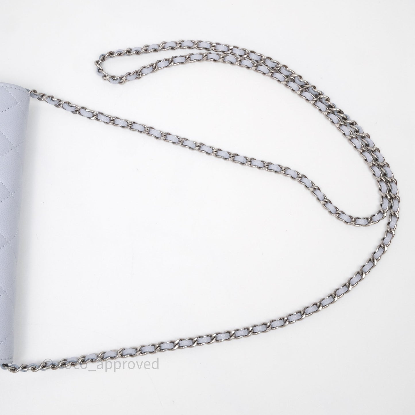 Chanel Quilted Classic Wallet on Chain WOC Light Blue Caviar Silver Hardware