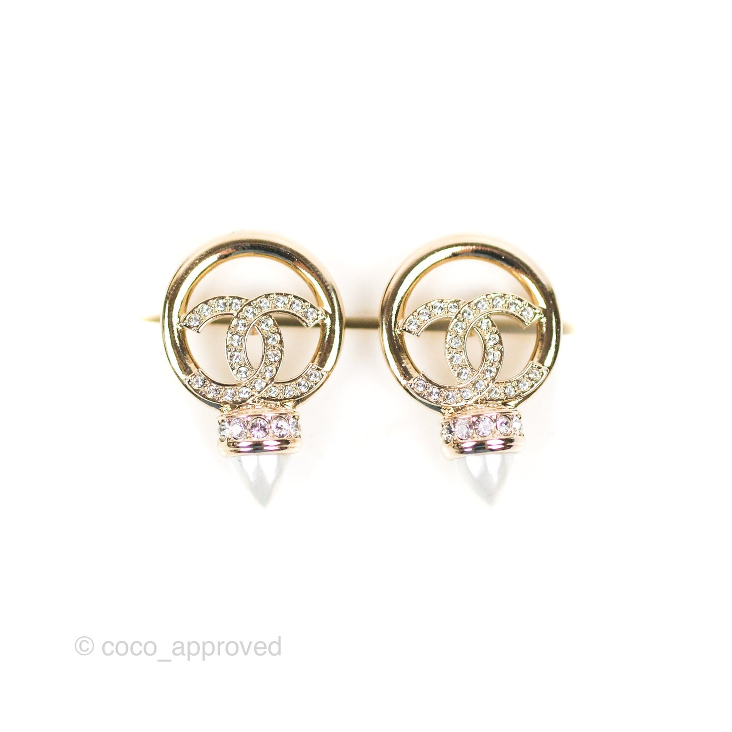 Chanel CC Crystal Pearl Earrings Gold Tone 22C