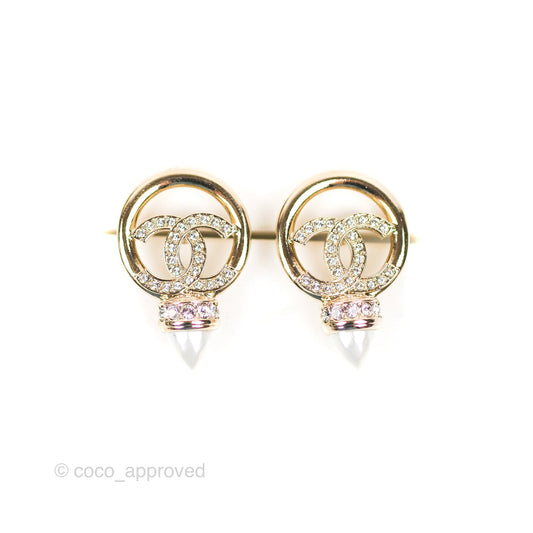 Chanel CC Crystal Pearl Earrings Gold Tone 22C