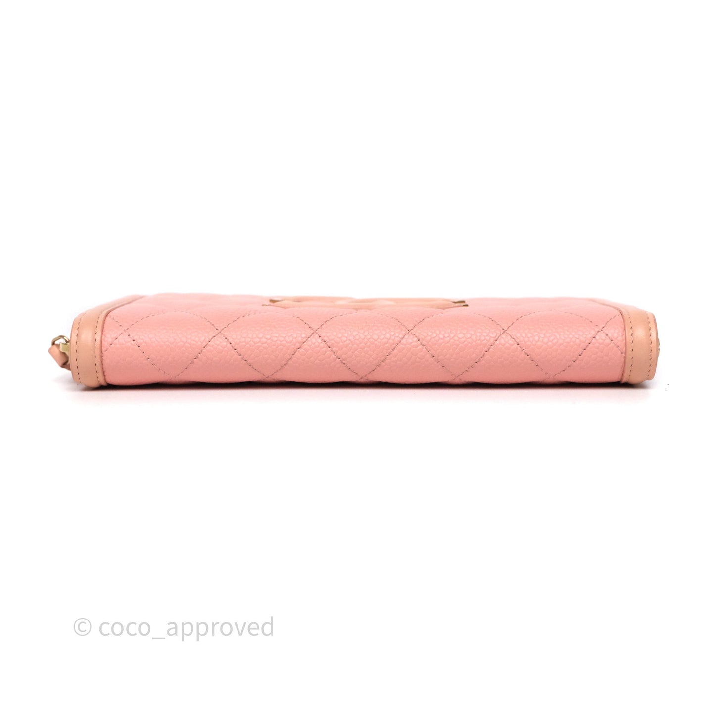 Chanel CC Filigree Zipped Long Wallet Pink Caviar Gold Hardware