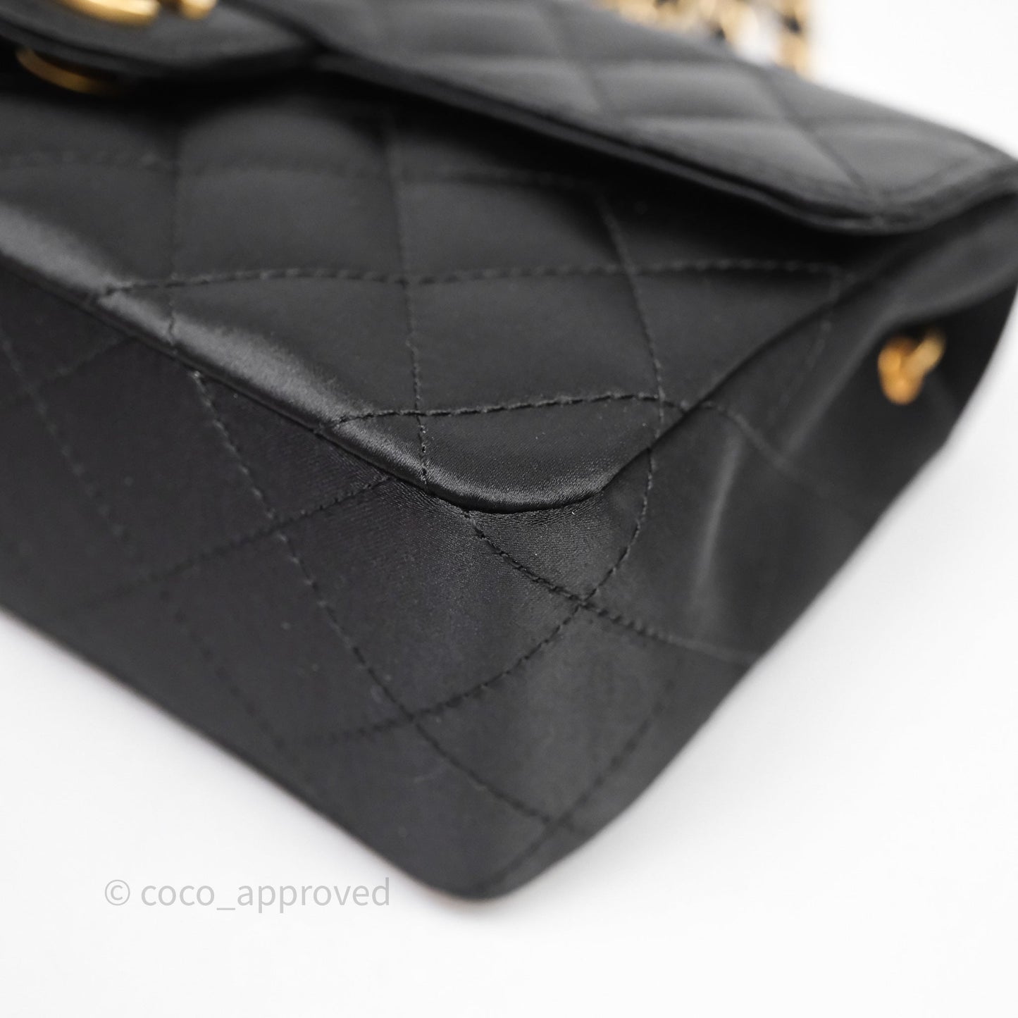 Chanel Vintage Mini Rectangular Black Satin Matte Gold Hardware