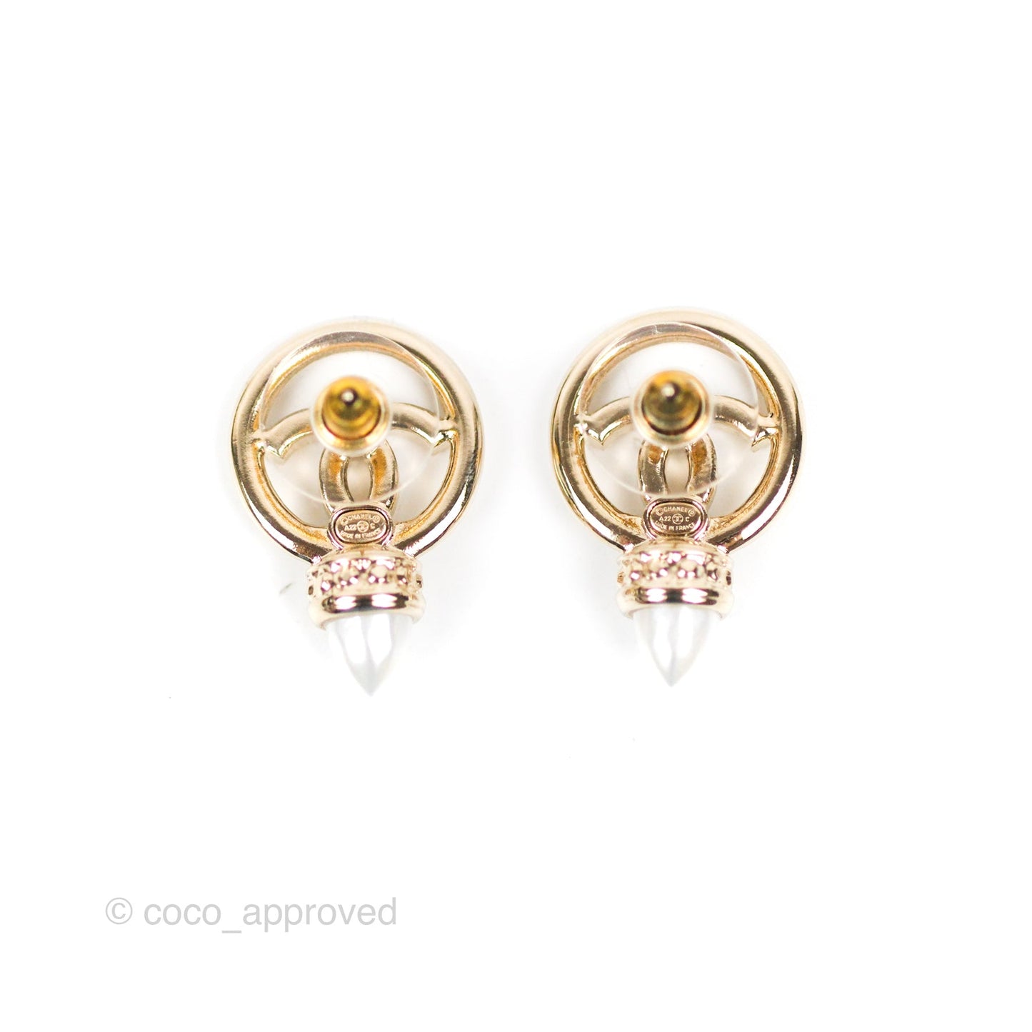 Chanel CC Crystal Pearl Earrings Gold Tone 22C