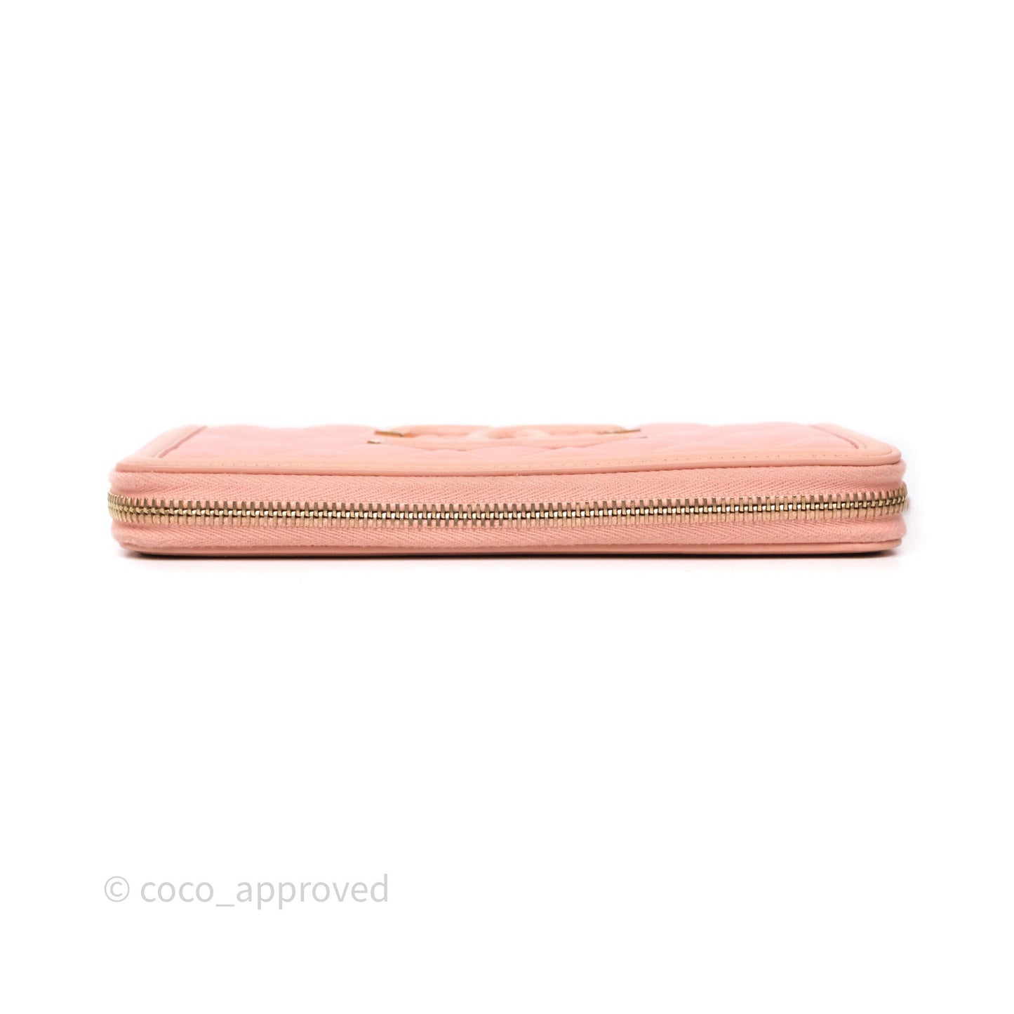 Chanel CC Filigree Zipped Long Wallet Pink Caviar Gold Hardware