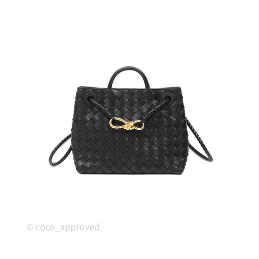 Bottega Veneta Small Andiamo Intrecciato Black Bag Lambskin