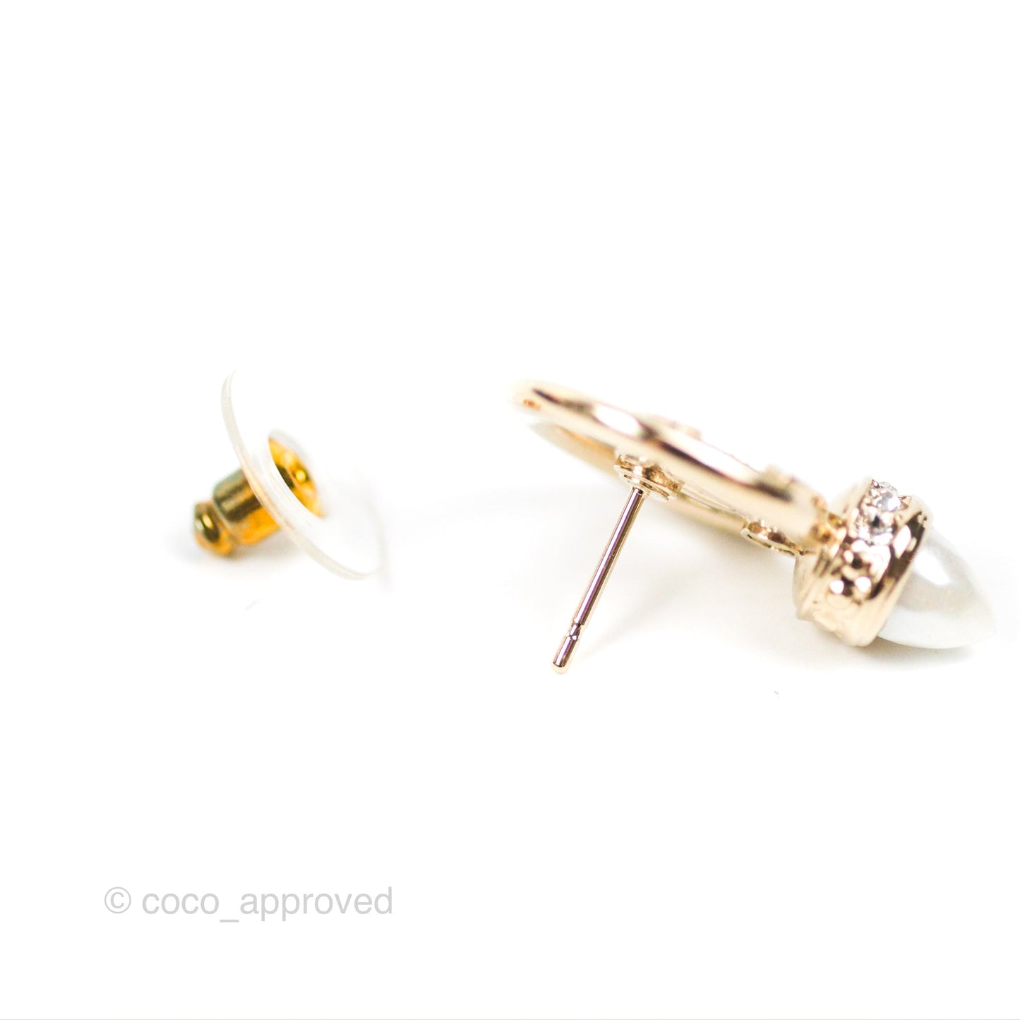 Chanel CC Crystal Pearl Earrings Gold Tone 22C