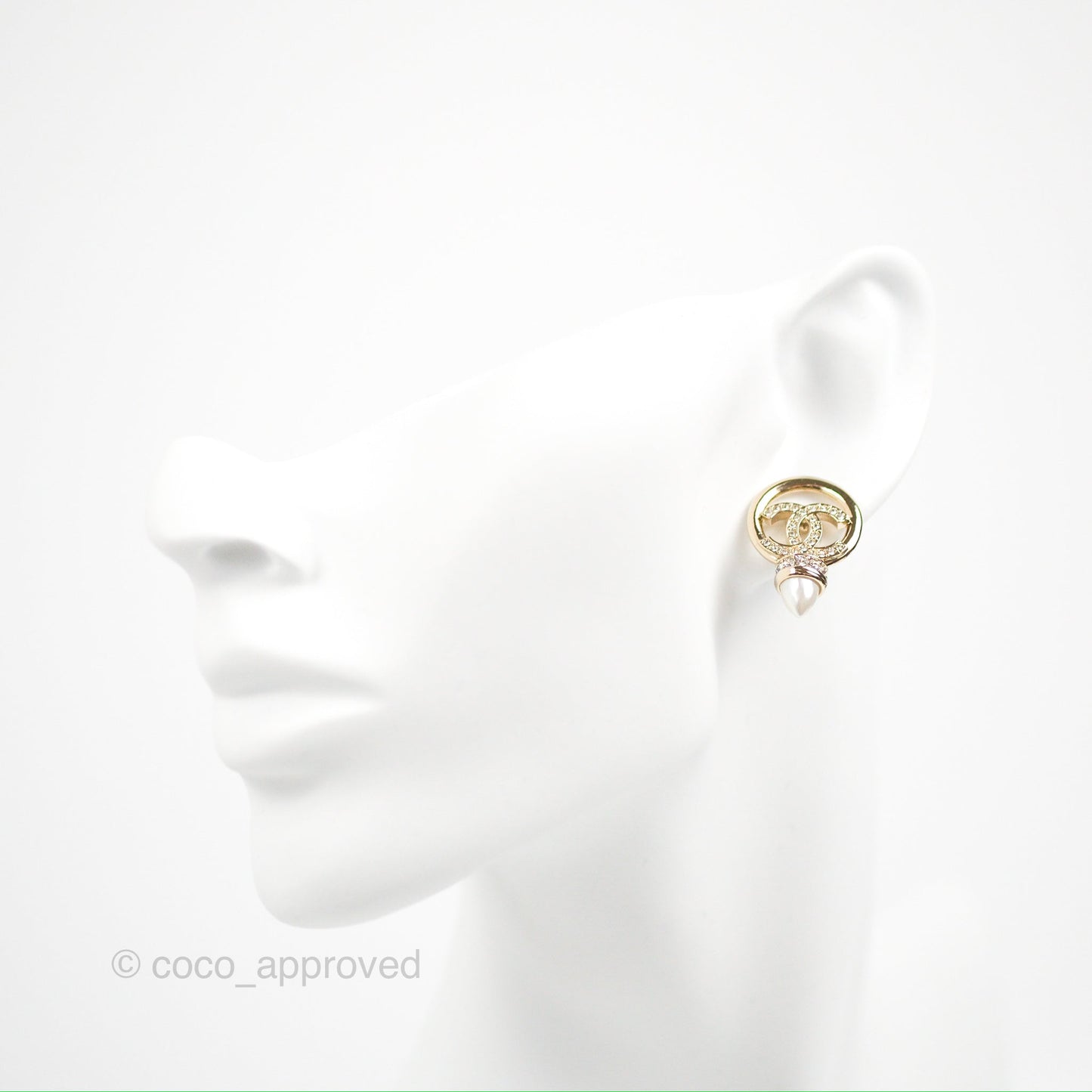Chanel CC Crystal Pearl Earrings Gold Tone 22C
