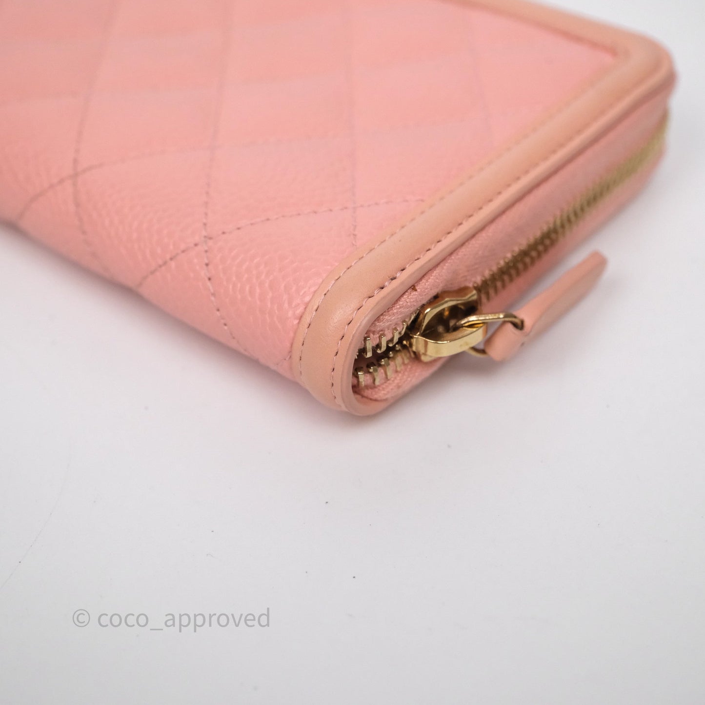 Chanel CC Filigree Zipped Long Wallet Pink Caviar Gold Hardware