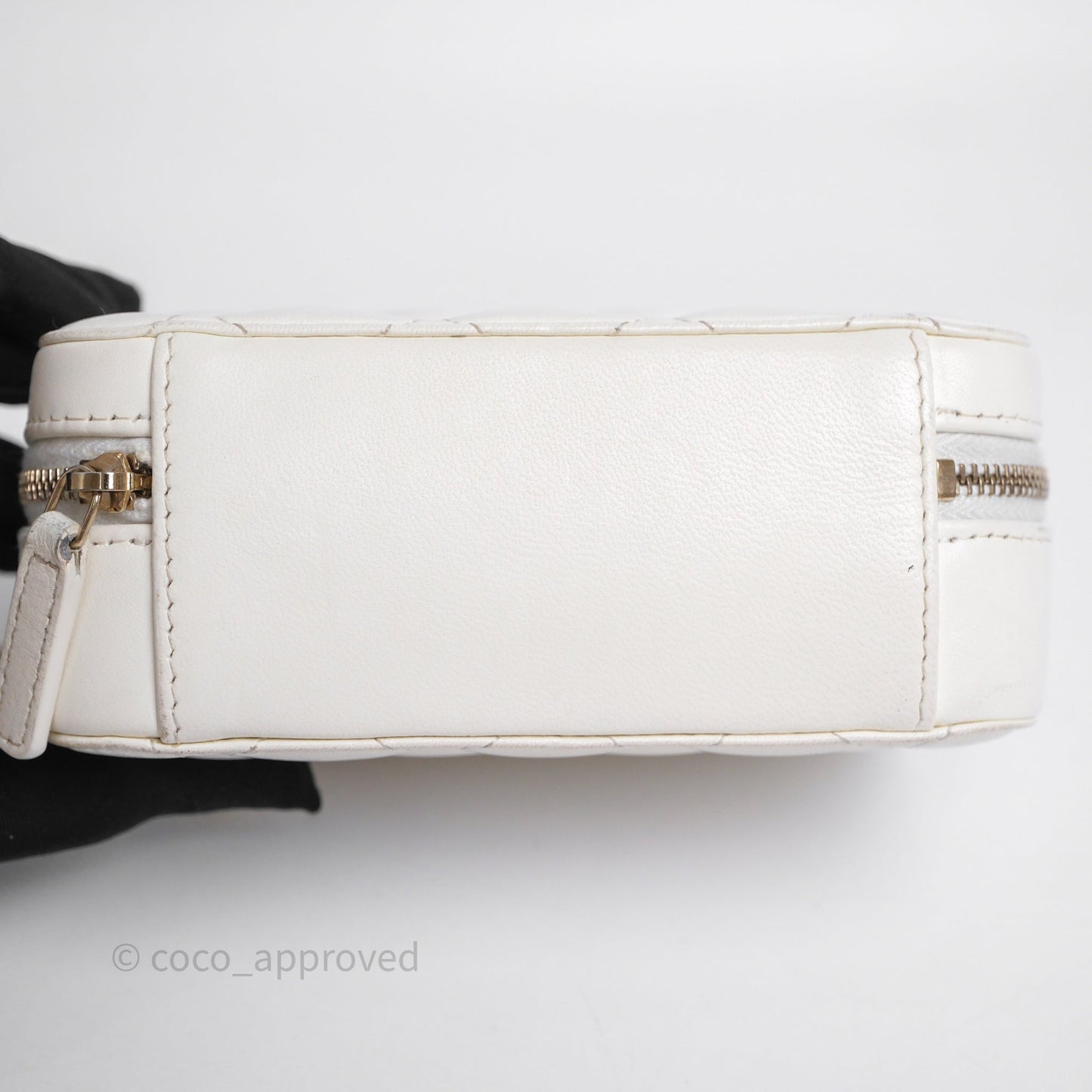 Chanel Quilted CC Pearl Crush Camera Case White Lambskin Gold Hardware